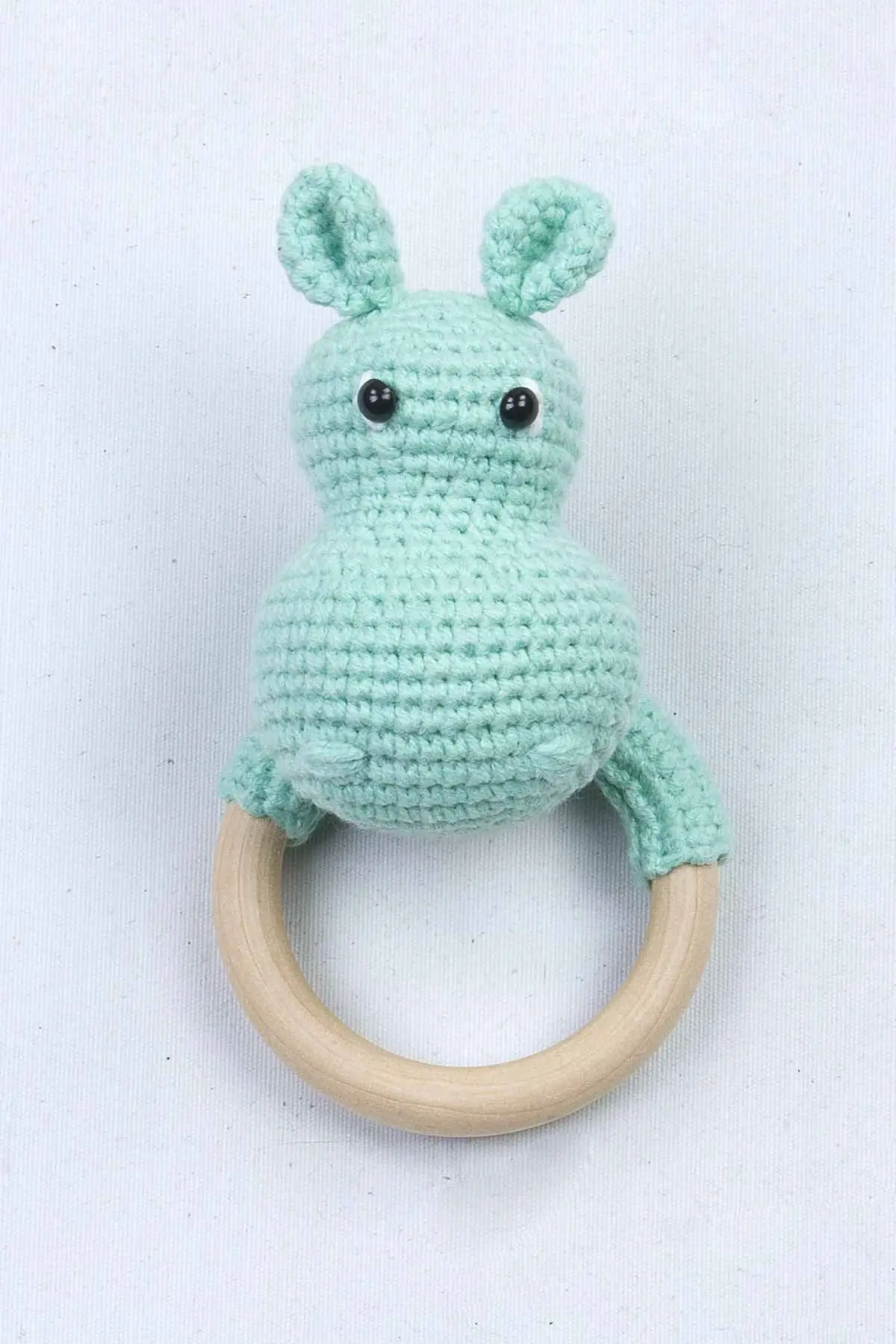 

Green Organic Handmade Amigurumi Hippo Rattle Toy