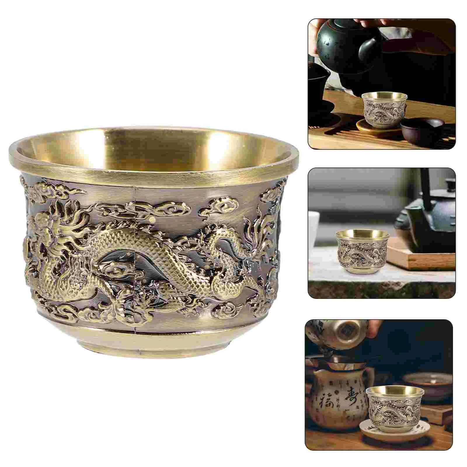 Dragon Phoenix Cup Tea Teacup Convenient Vintage Set Alloy Drink Teaware Zinc Chinese Style Retro Office Cups