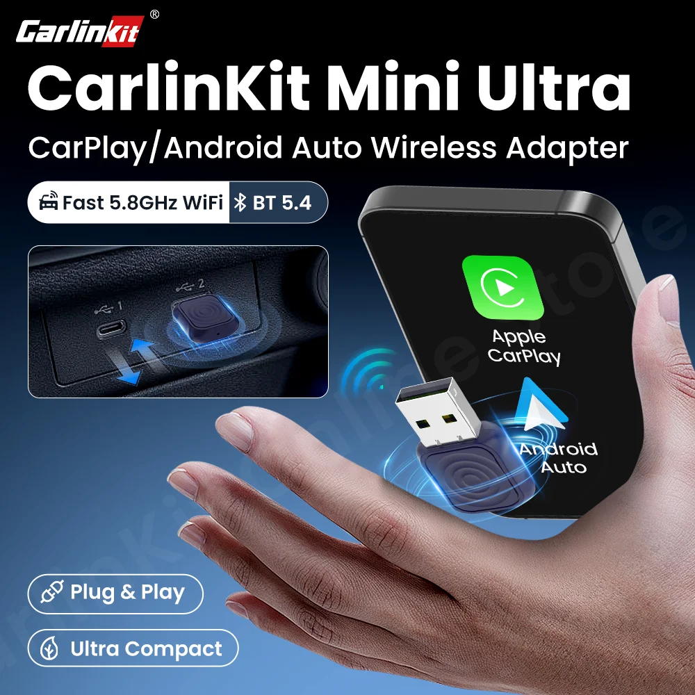 

2025 CarlinKit 5.0 Mini Ultra Wireless CarPlay Android автоматический адаптер для обновления автомобильной інформационной развлечений Bluetooth 5,4 ГГц Wi-Fi 5,8 ГГц