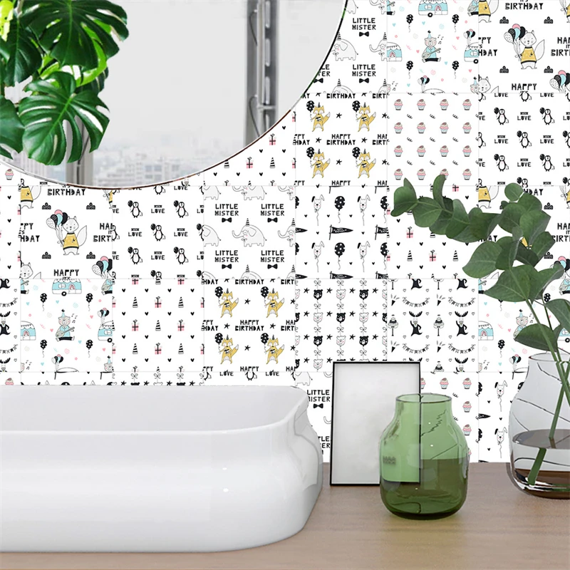 

10pcs Nordic Modern Style Tile Wall Stickers for Kids Rooms Kitchen Bathroom Wardrobe Art Mural Peel & Stick Wall Decals 2023