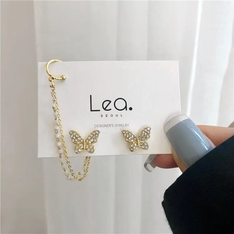 1 шт. новые асимметричные серьги-клипсы золотого цвета с бабочкой для женщин и