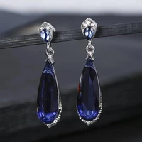 new european and american fashion blue long zircon drop earrings temperament lady earrings jewelry whole sale