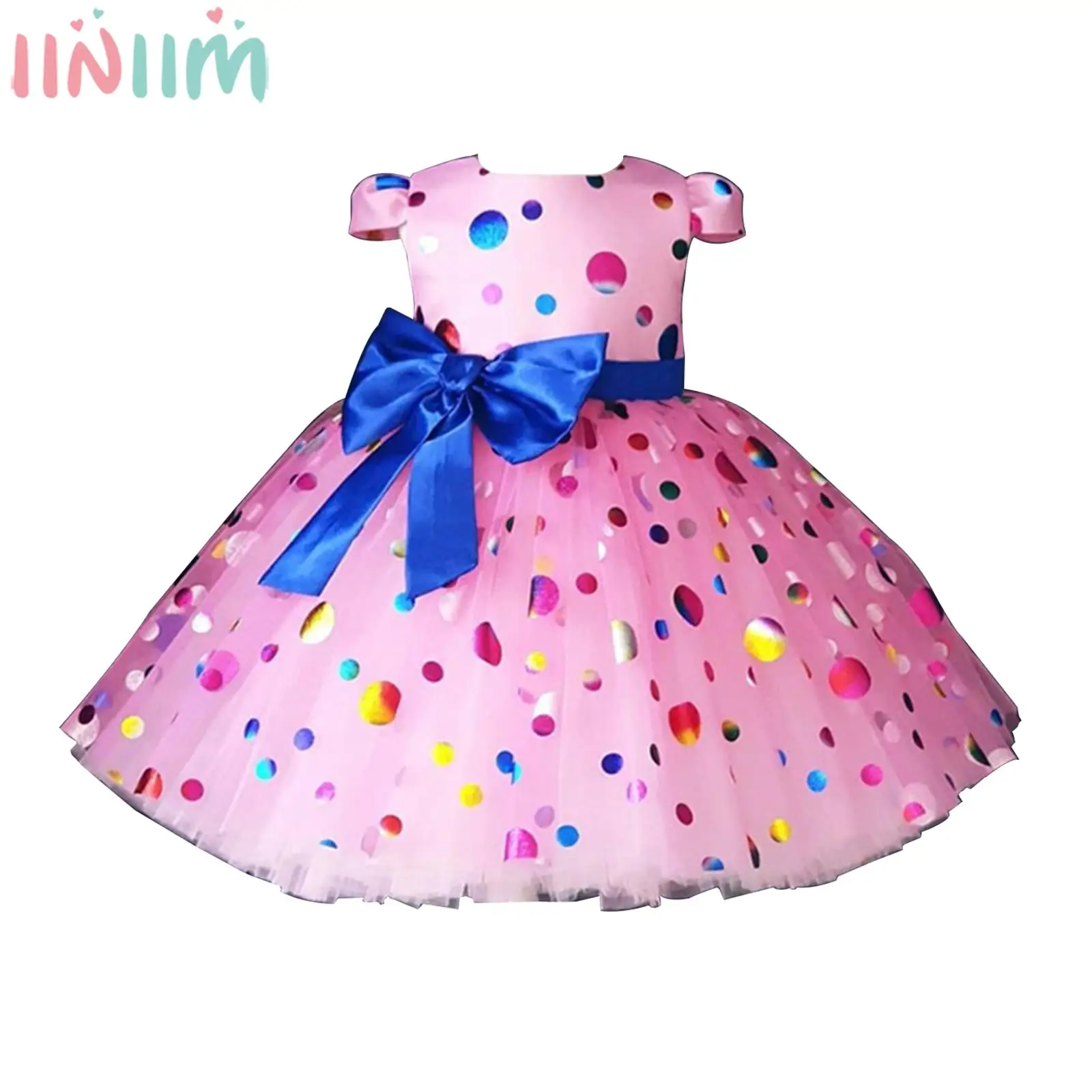 

Детское платье принцессы, с коротким рукавом, блестками и бантом