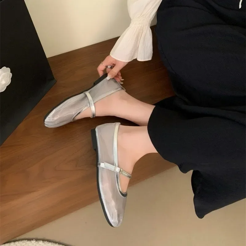 Женские сетчатые Туфли Мэри Джейн летние туфли с круглым носком перфорацией на