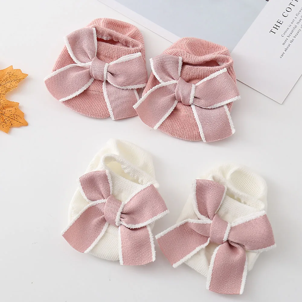 

Newborn Girl Cute Bowknot Baby Breathable Cotton Short Socks With Rubber Soles Anti Slip Solid Color Kids Toddler Floor Socks