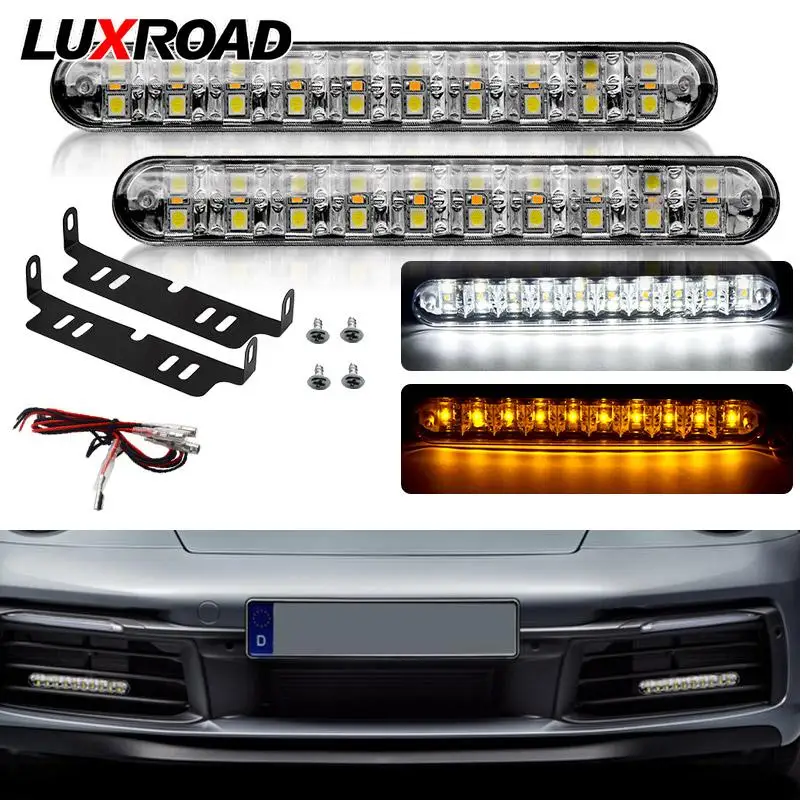 

Дневные ходовые огни, 30 светодиодов, фара дальнего света, сигнал поворота, противотуманная фара, белая Янтарная полоса, DRL, дополнительный св...