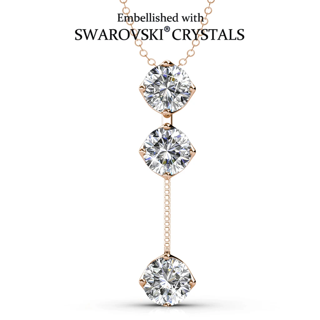 Фото Модное колье с тройным кристаллом, украшенное кристаллами Swarovski, с покрытием из медного розового золота, женские украшения, популярное №1
