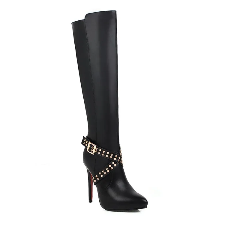 

Oversize Large size Big size womens fashion boots Pointed toe Thin heel Metal Buckle winter boots for women