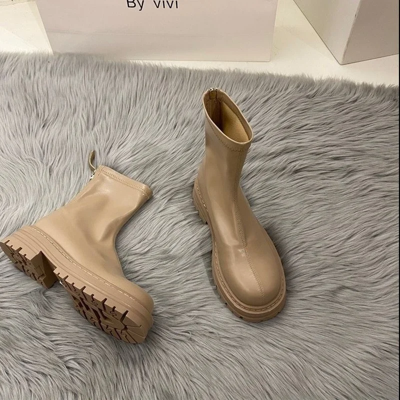 

2022 New Platform Shoes Women Boots Round Toe Zipper Spring Autumn Fashion Ankle Female Botines De Mujer Chelsea Boots