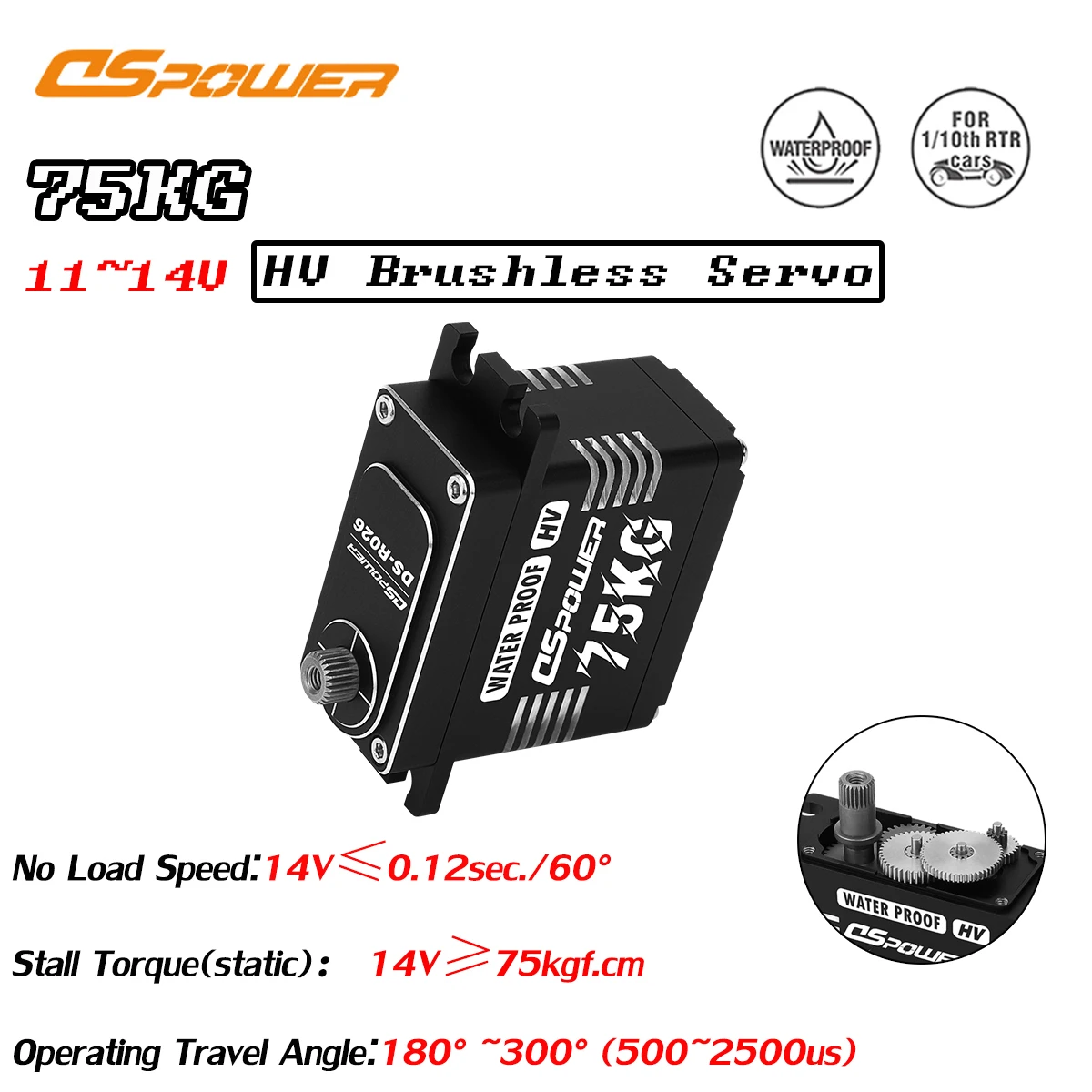 

DSpower 75KG 24VDC Brushless Waterproof Servo All Metal Frame Motor Steel Gear for 1/5 1/8 1/10 RC Model Car Part Robot Boat Toy