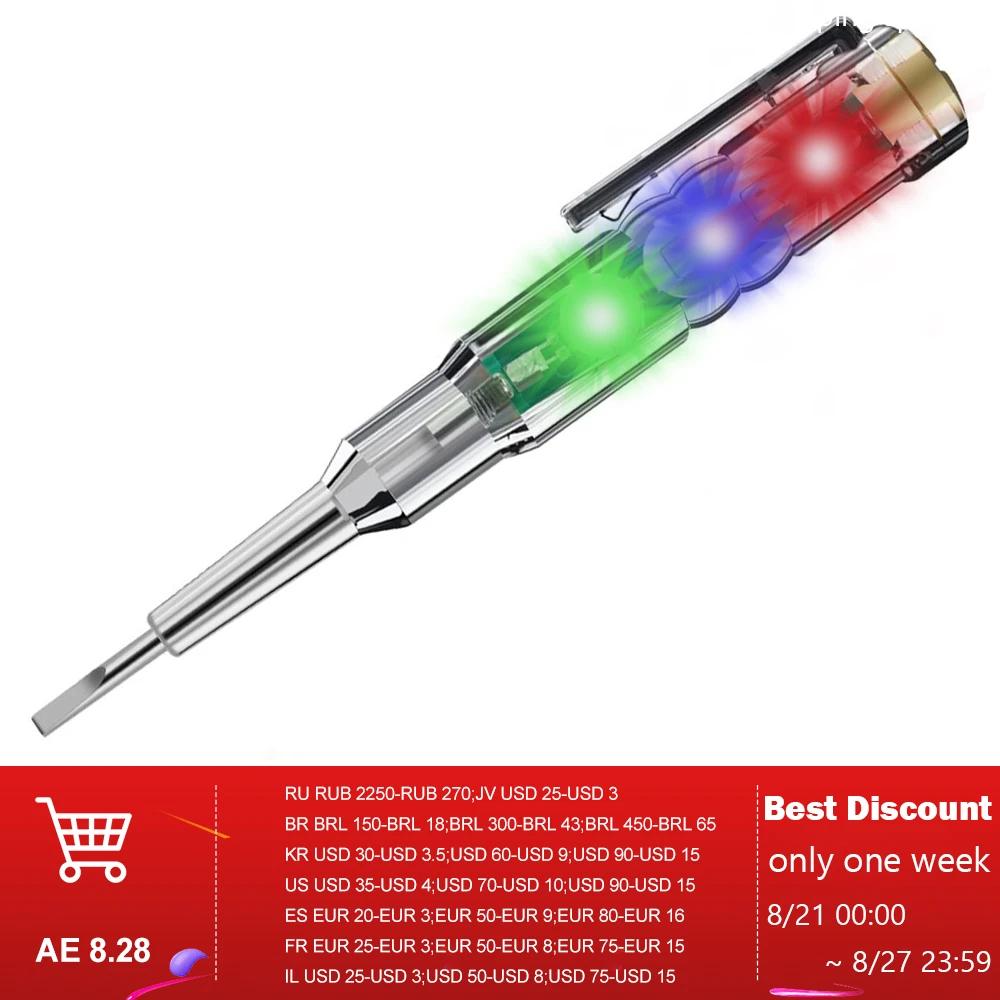 B12 B16 24-250V Circuit Tester Multifunctional Screwdriver Insulated Electricity Test Pen Power Voltage Detector With Indicator