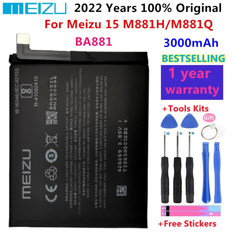 

Meizu 100% Original BA881 3000mAh New Battery For Meizu 15 M881H/M881Q Phone High Quality Battery Batteries Bateria+ Gift Tools
