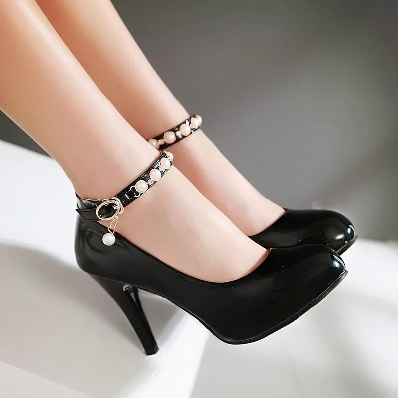 

2017 for Spring and Summer Korean Style Stiletto Heels Pearl Ankle-Strap Buckle Shoes Large Size Women's Shoes Factory Wholesale