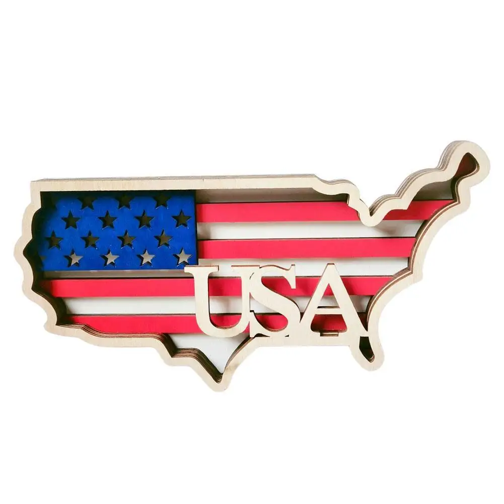 

American Independence Day Wooden Crafts Map Hanging Sign Decorative Plaque