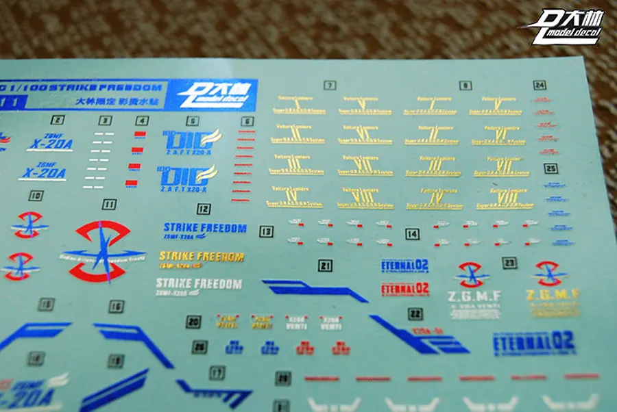 D.L высококачественная водяная паста для наклеек MG MB 1/100 ZGMF-X20A Strike Freedom 4-цветная