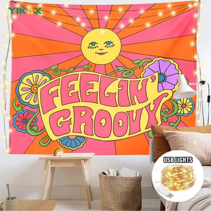 

80s Aesthetic Rainbow Sun Tapestry Wall Hanging Vintage Colorful Decor for Girls Dorm Psychedelic Wall Print Roon Decoration INS