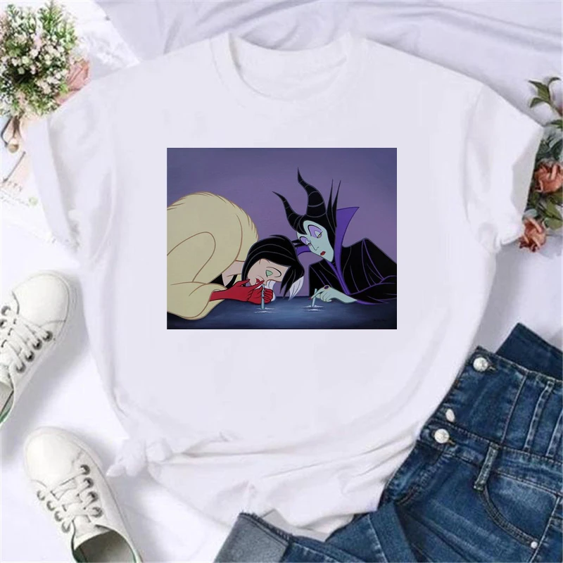 

New Spoof Villains Princess Print Women Tshirt Summer Harajuku Short Sleeve White T Shirts Cartoon Villain Disney Female T Shirt