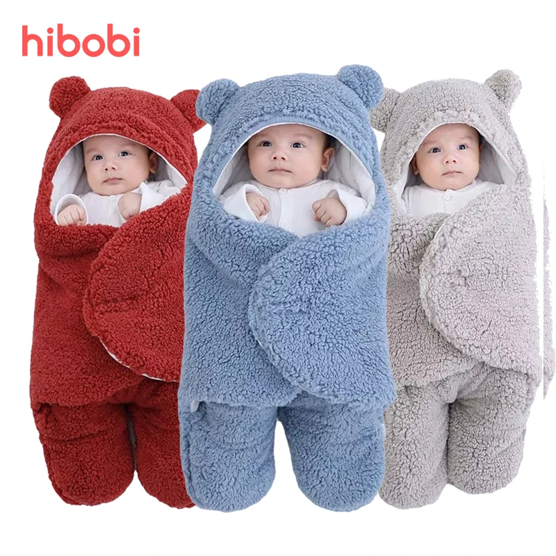 hibobi Newborn Baby Winter Warm Sleeping Bags Soft Infant Swaddle Wrap Stroller Wrap Infant Cotton Thicken for Baby 0-9 Months