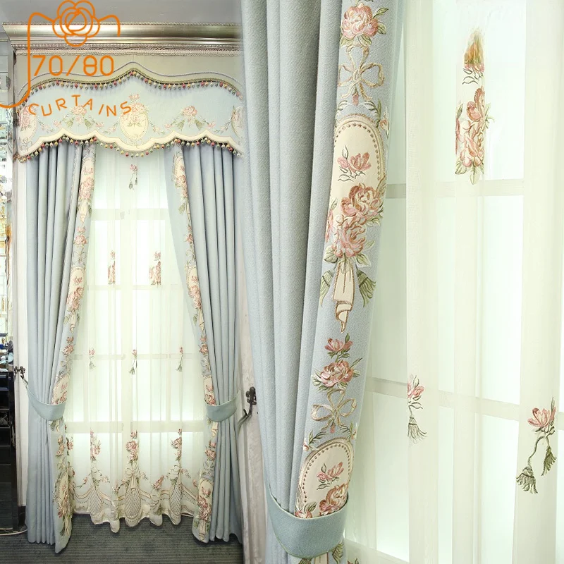 High-end Cashmere Cloth Embroidery Stitching Thickening Blackout Curtains for Bedroom Living Room Finished Product