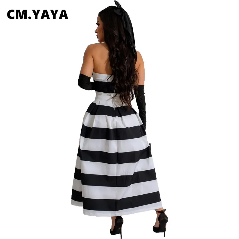 Летнее женское платье без рукавов CM.YAYA бретелек в полоску с открытой спиной