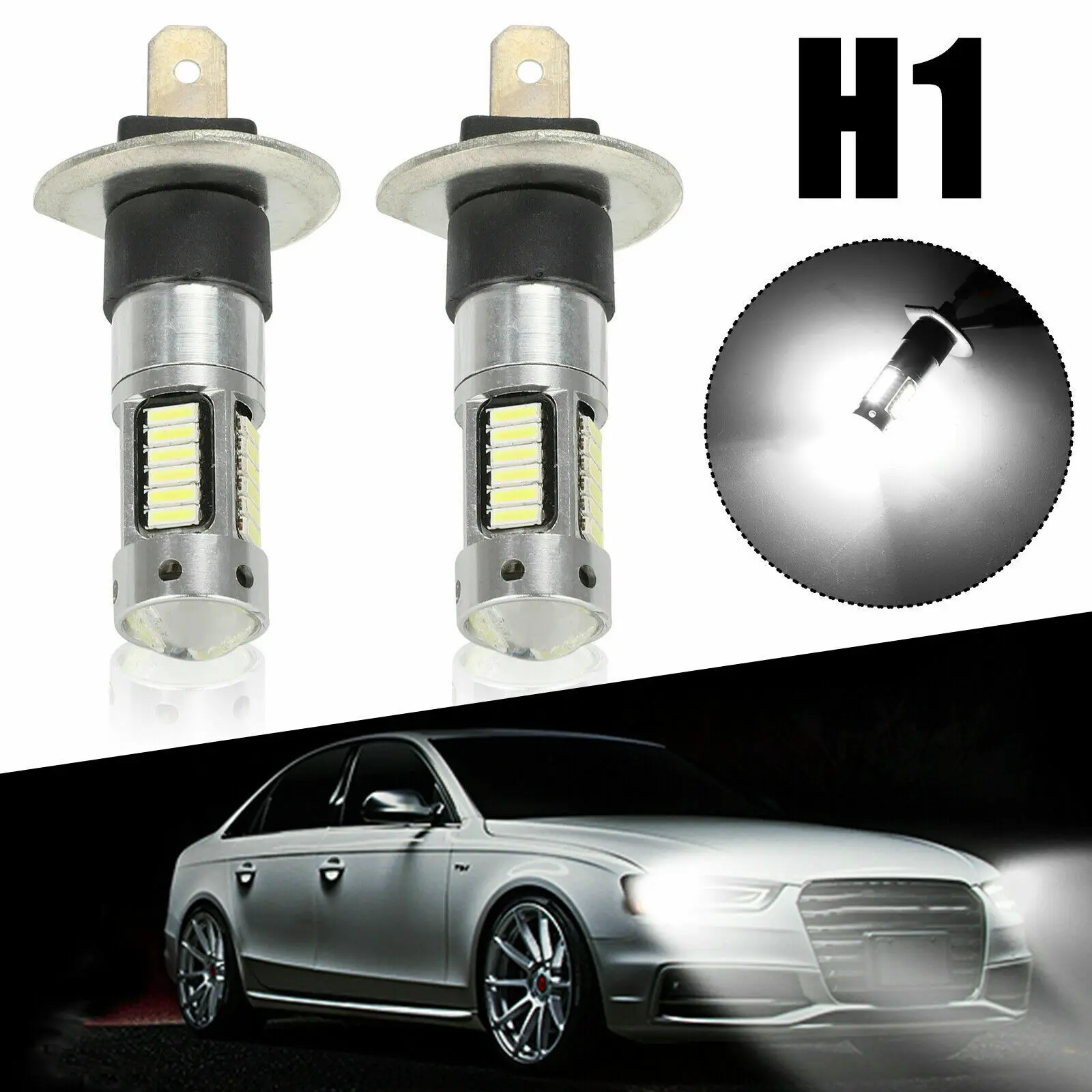 

2pcs H1 LED Fog Light Lamp Headlight Kit Daytime Running Light DRL High Beam Bulbs HID 6000K Xenon White 12V 24V Car Accessories