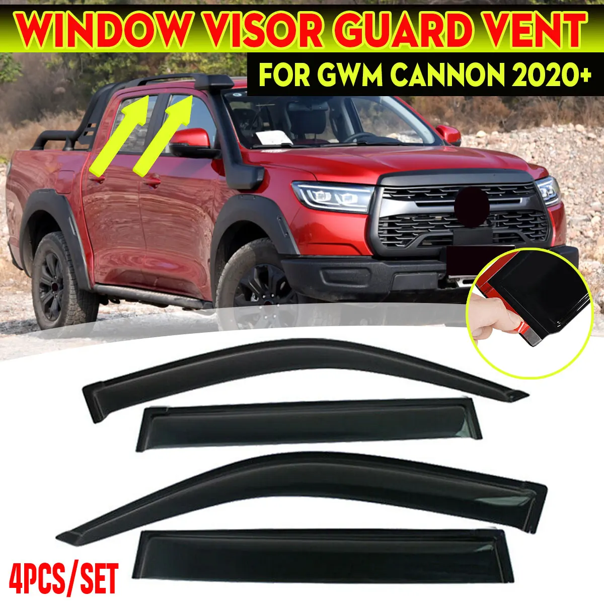 

New 4x Car Side Window Deflector Visor Vent For GWM Great Wall Cannon Pao Poer 2020 2021 2022 Awnings Shelters Wind Deflector