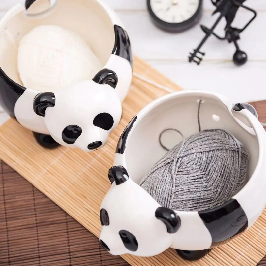 

Cute Panda Ceramic Yarn Bowl Knitting Yarns Ball Storage Holder Rack for Needlecrafts Crocheting Home Desktop Decor