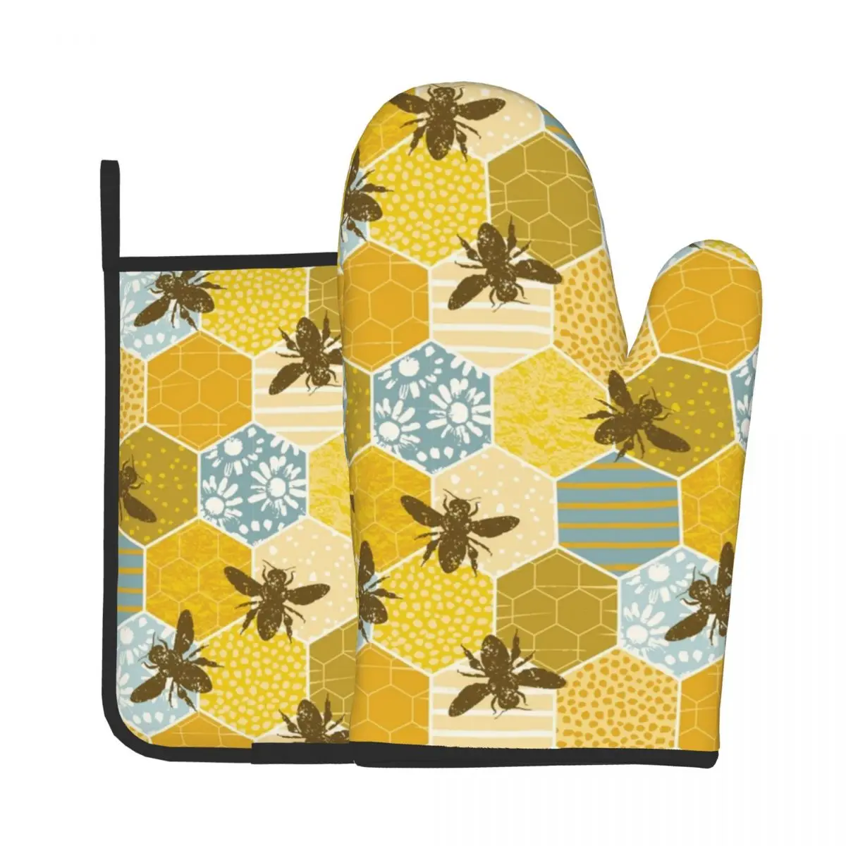 

Honeybees Oven Mitts Potholder Pad Baking Oven Kitchen Cooking Gloves Stove Microwave Insulation Mat Polyester Gloves Home Decor
