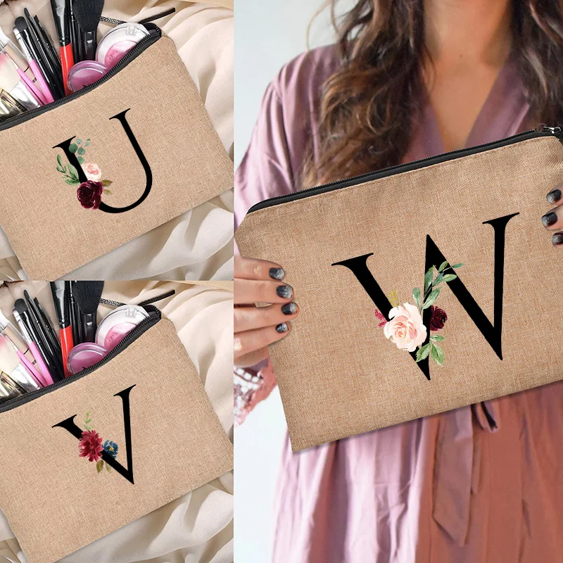 

Handbags Makeup Bags Letter Women Makeup Bag Party Toiletries Linen Travel Toiletry Floral Print Cosmetic Bag Ladies Wristlets