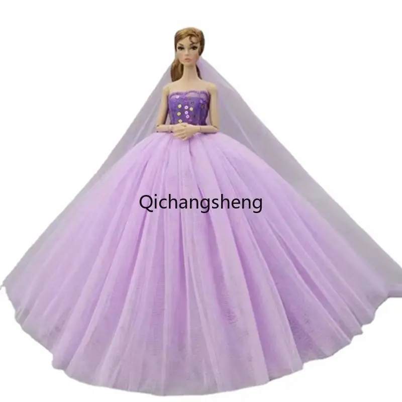 

1/6 фиолетовое свадебное платье с блестками для Барби, одежда принцессы Барби, кукольные наряды, платье 11,5 дюйма, аксессуары для кукол, детски...