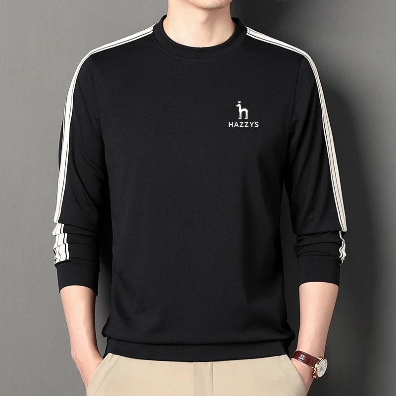 

2023 Men Hazzys T Shirts Solid Color O-neck Long Sleeve Korean Style Men Clothing Stylish Loose Casual Basic Tee Tops Clothing