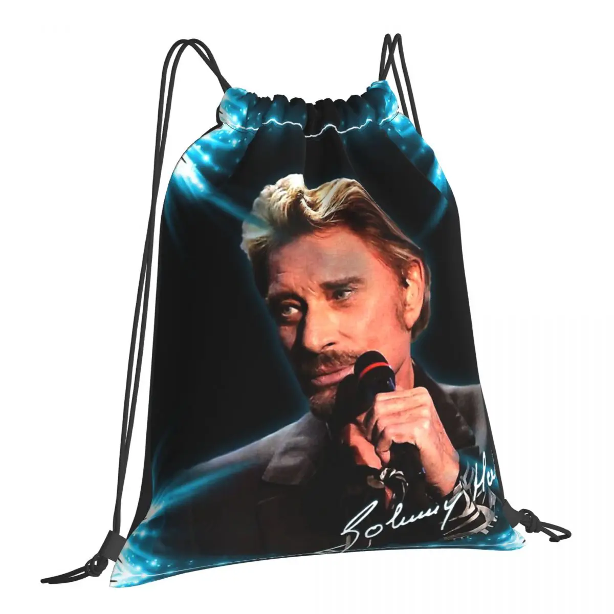 

Tribute Johnny Hallyday Rock Music French Singer Drawstring Bags Shopping Waterproof Storage Organize Bundle Pocket Rope Bag