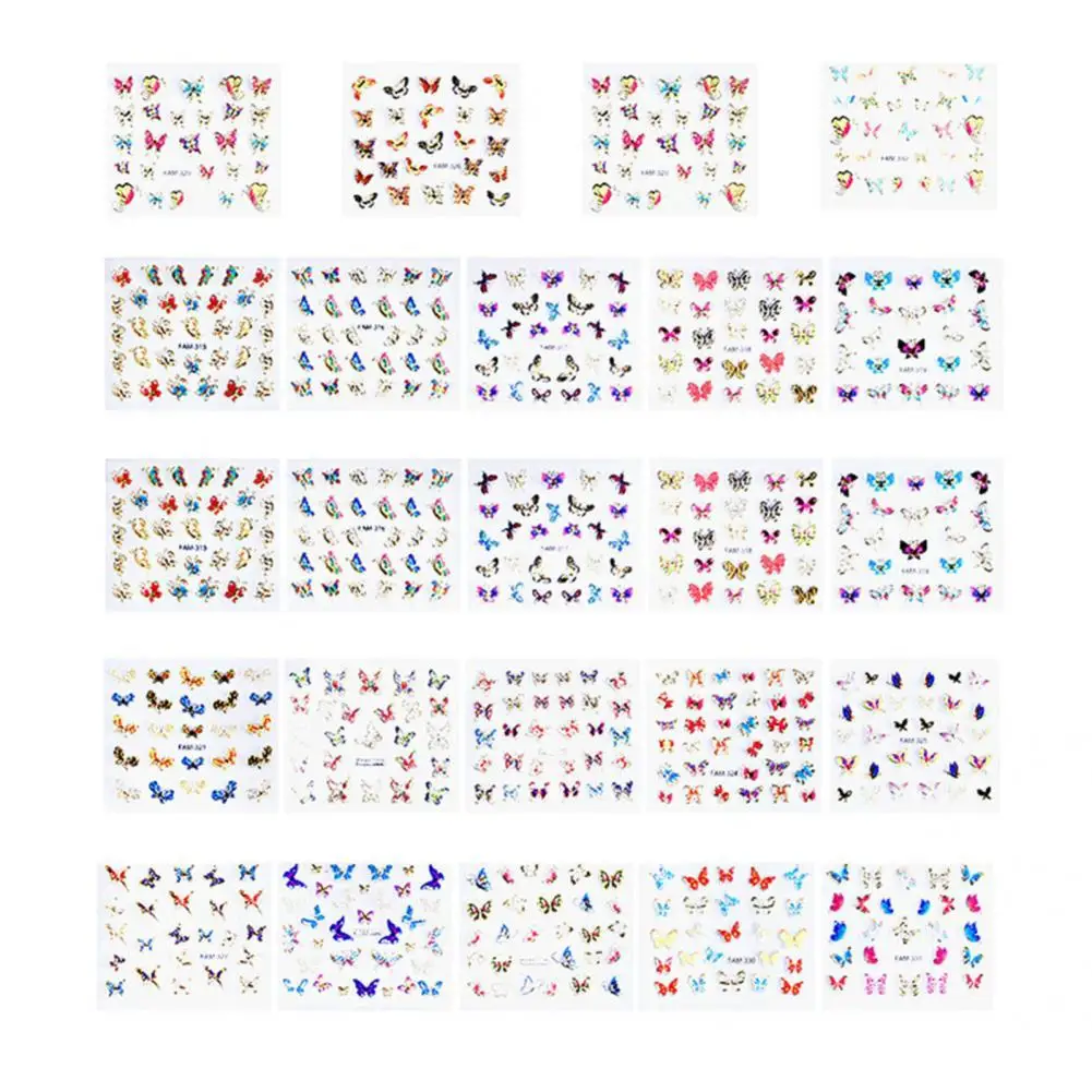 

24Pcs Nail Transfer Sticker Nice-looking Colorful Butterfly Manicure Decal Compact Delicate Manicure Decal