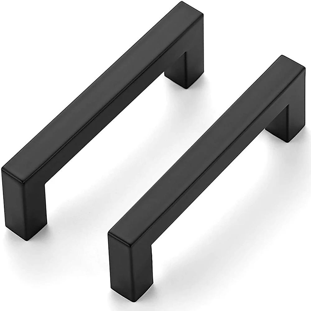 

Black Square Bar Cabinet Pulls Stainless Steel Modern Kitchen Furniture Handles Center to Center 96mm