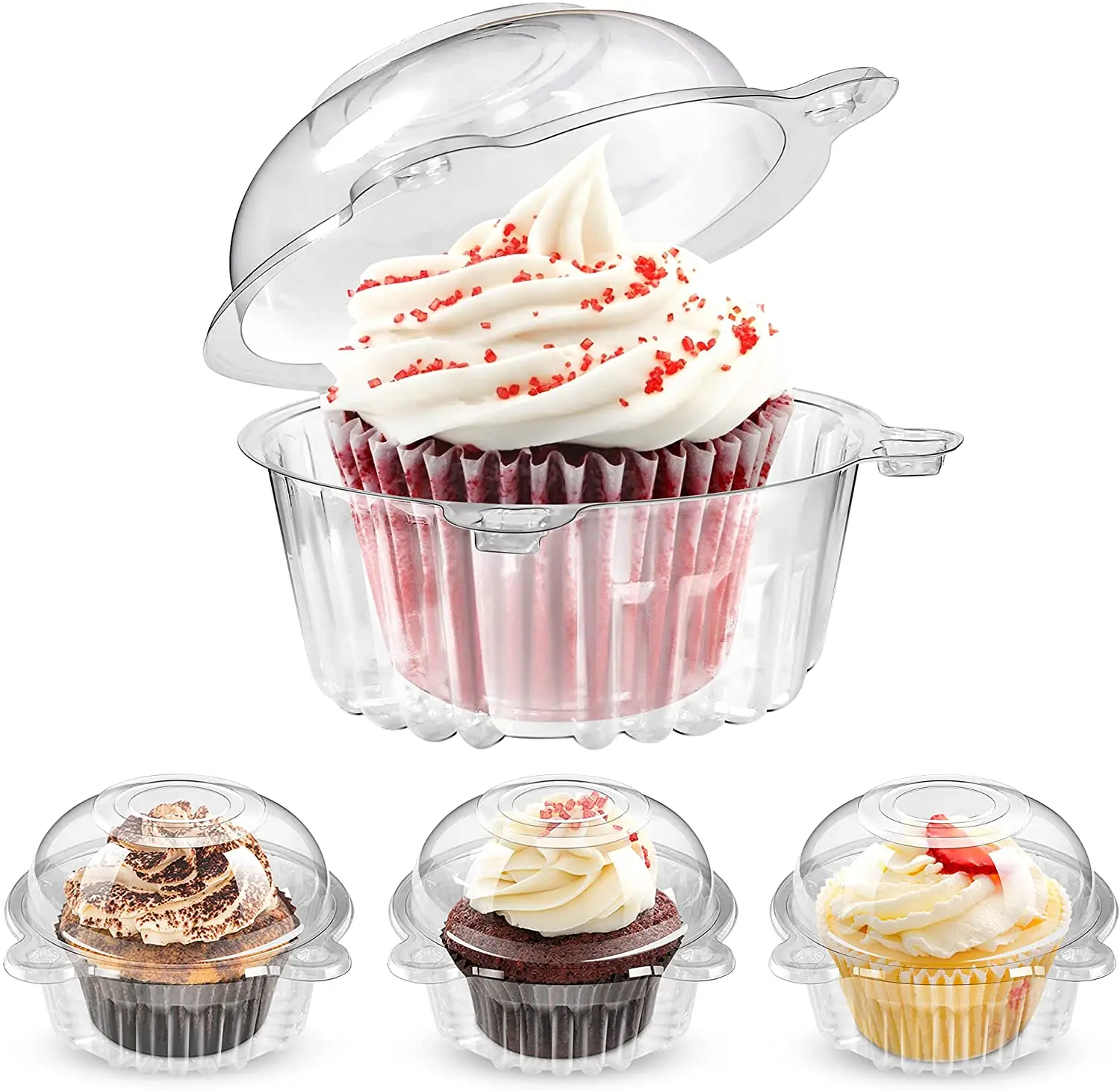 50 Pack Individual Cupcake Container,Clear Plastic Muffin Dome Holders Cases,Carrier Box Case for Wedding Birthday Party 
