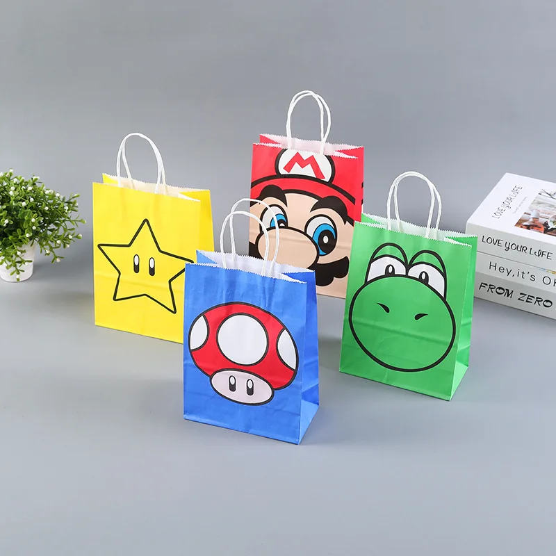 

1/3/6pcs Super Mario Bros Tote Gift Bags Mario Luigi Anime Figures Toys Kraft Paper Candy Bag Party Supplies Kids Birthday Gifts
