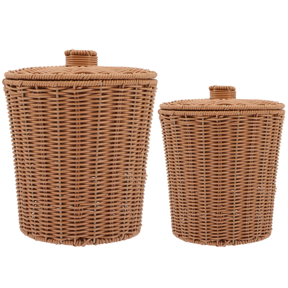 

Basket Trash Can Woven Bin Wicker Storage Waste Garbage Laundry Rattan Seagrass Pot Lid Container Paper Flower Hamper Kitchen