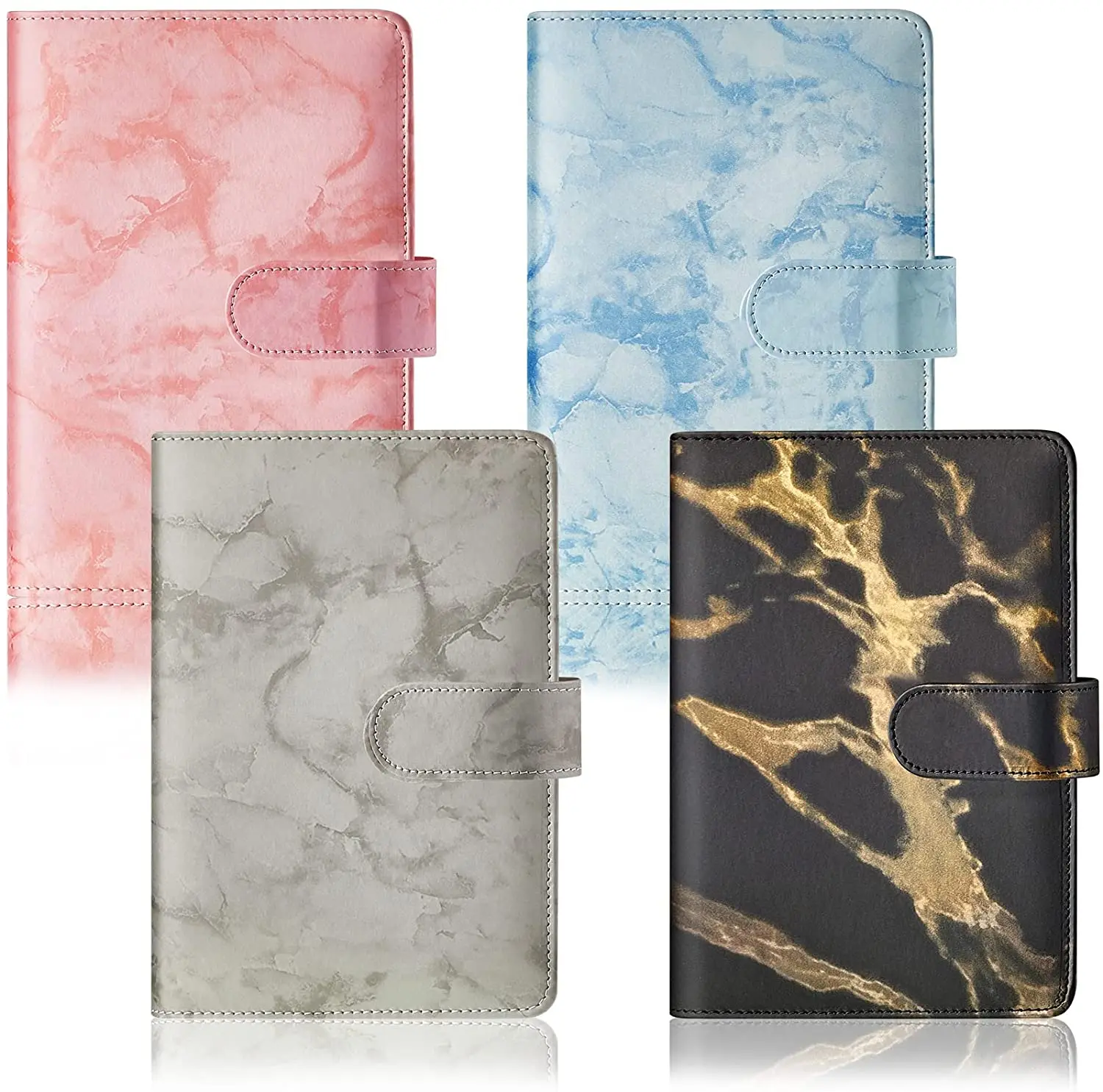 

A6 PU Leather Notebook Binder Marble Refillable Binder Cover 6 Ring Loose Leaf Budget Planner Binder Cover with Magnetic Buckle