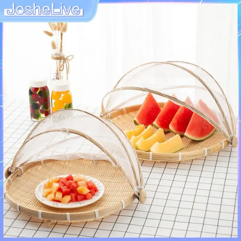 

28/30CM Hand-Woven Foods Serving Tent Basket Fruit Vegetable Bread Cover Storage Container Picnic Mesh Tent Basket Gauze