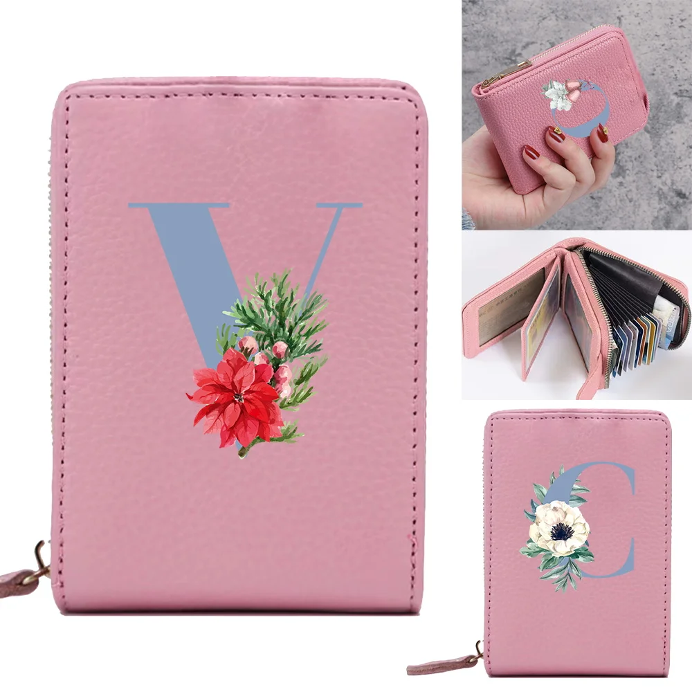 

Multi Slot Slim Card Case Business Card Holder Wallet Coin Pocket Purse Clutch Multi-card Zipper Pocket Blue Lettern Series