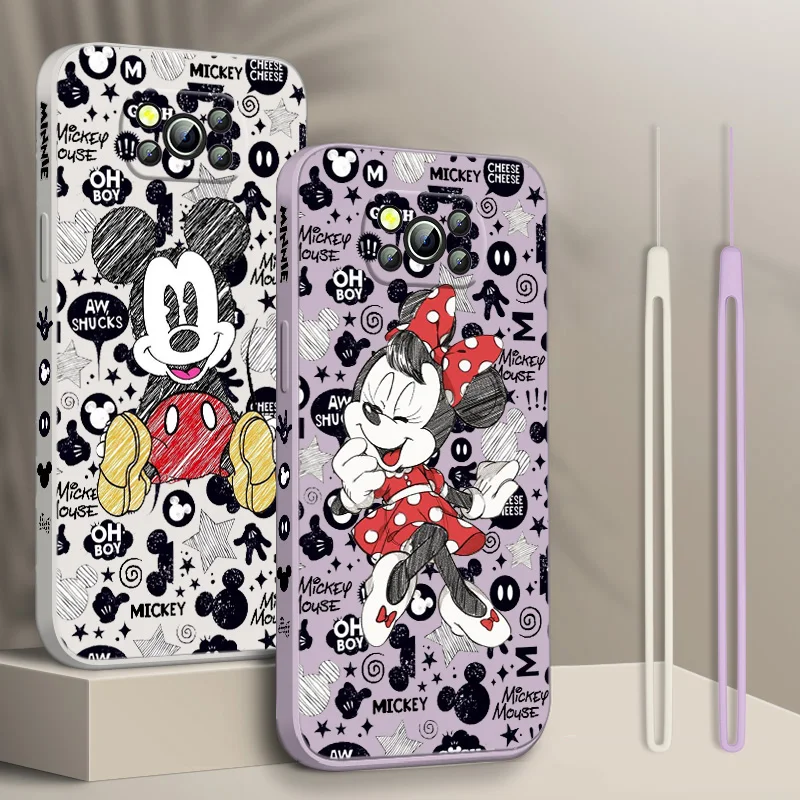 

Minnie Mickey Money Phone Case For Xiaomi POCO F3 X4 X3 NFC GT X2 C31 C3 M2 M3 M4 Pro Liquid Left Rope Funda Cover