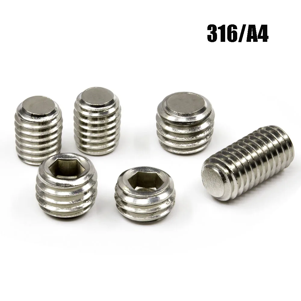 

M3 M4 M5 M6 M8 M10 M12 M16 DIN913 316 A4-80 Морской класс Нержавеющая сталь Шестигранный шестигранник с плоской головкой Установочный винт Грубовой болт