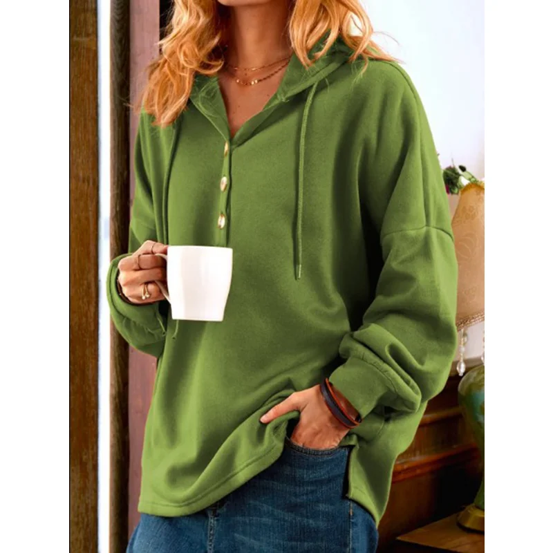 

Popular Women Hood Button Sweatshirts Winter Spring Cap Big Large Plus Sizes Ladies Turtleneck Pullovers Hooded Shirts T Shirt