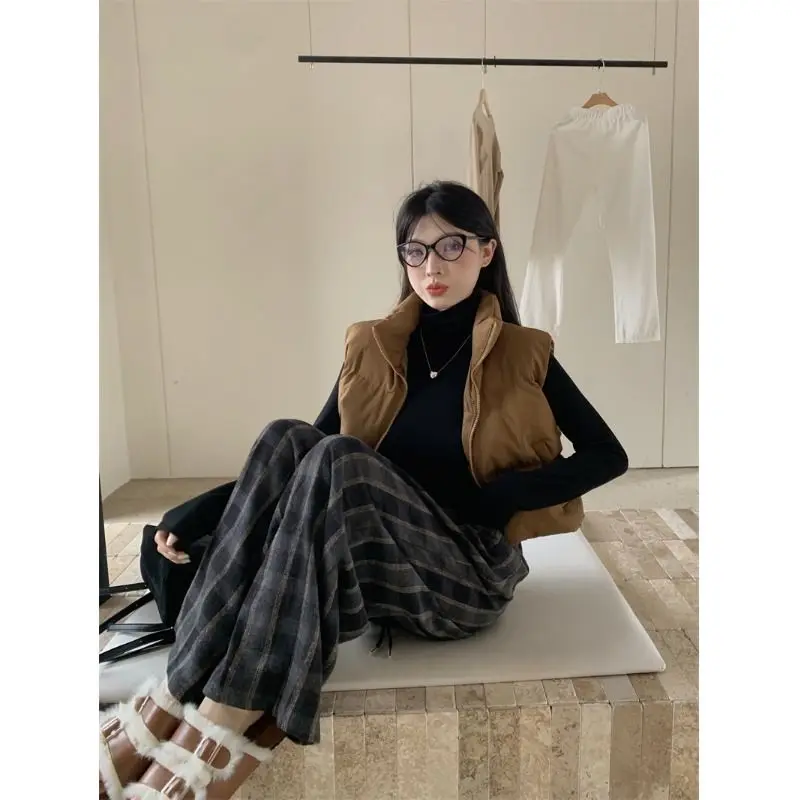 Модный короткий черный жилет с воротником-стойкой в Корейском стиле женская