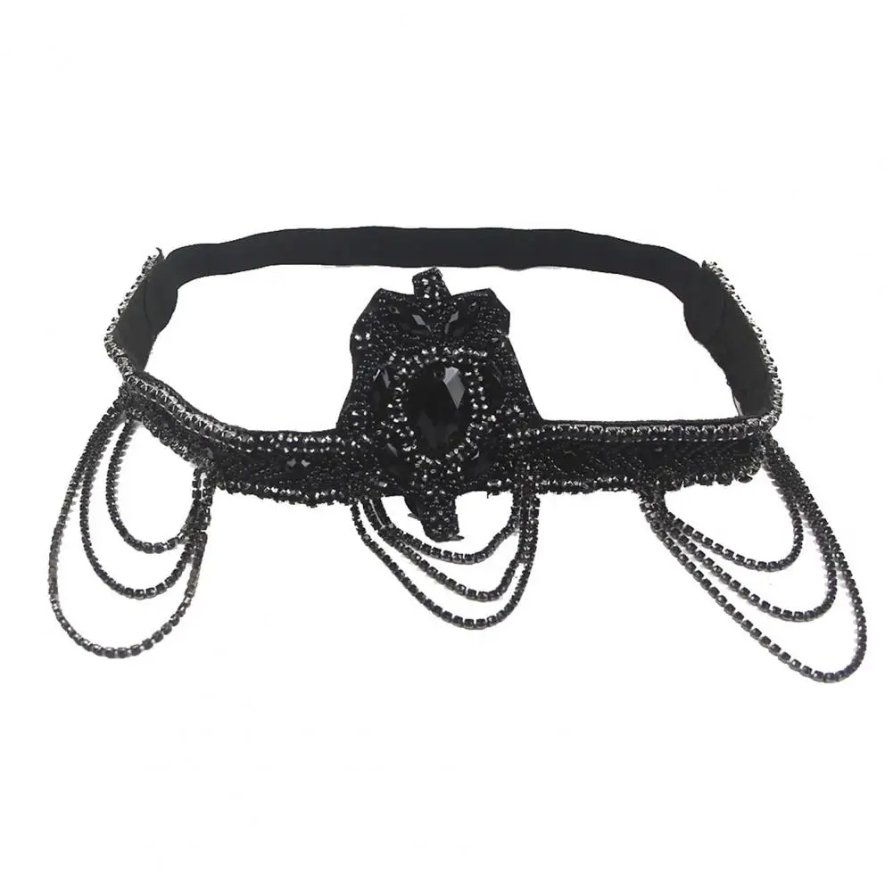 

Wear-resistant Beautiful Sparkling Rhinestone Tassel Feather Headband Lightweight Flapper Headpiece Elegant for Party