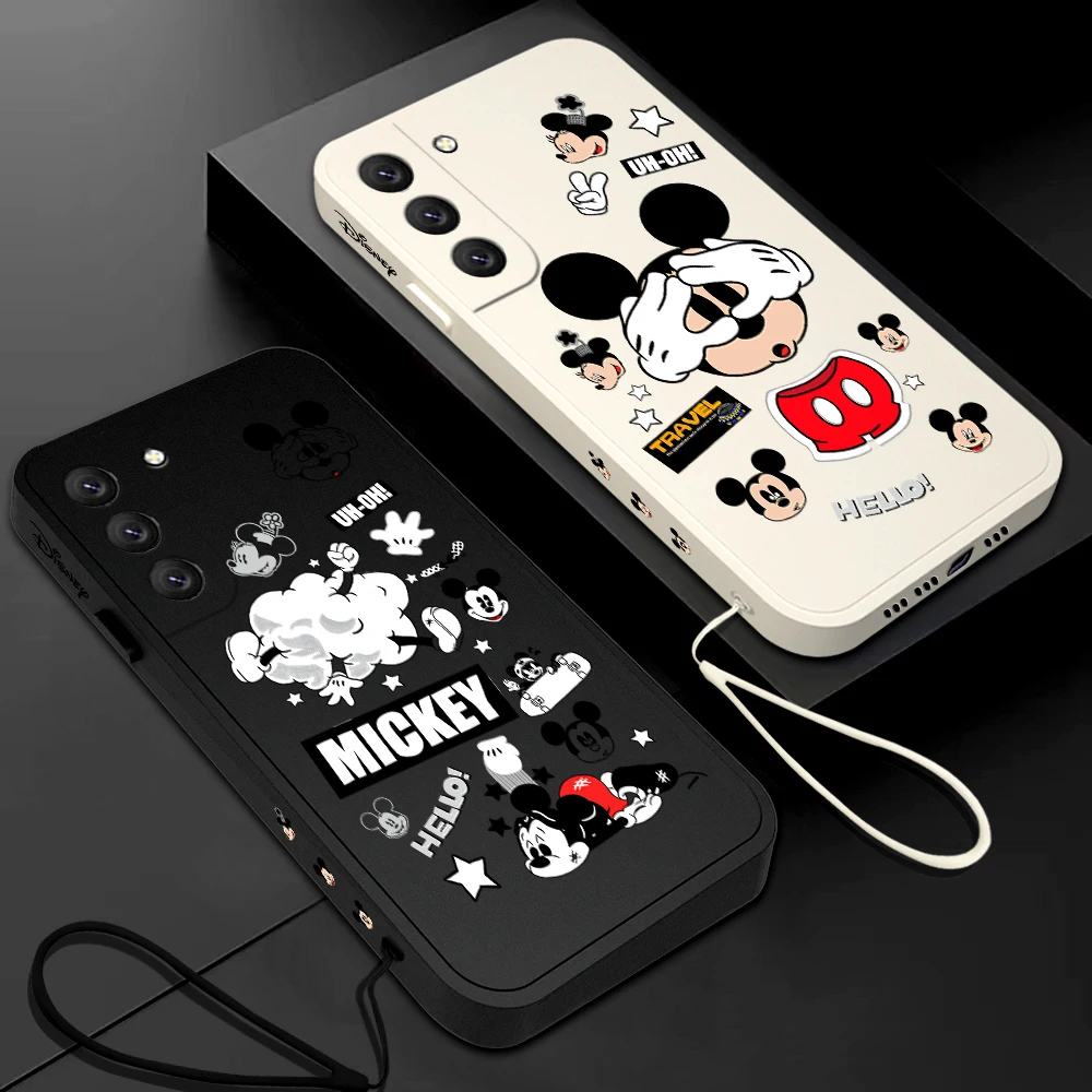 

Disney Mickey Mouse Phone Case For Samsung Galaxy S23 S22 S21 S20 Ultra Plus FE S10 4G S9 S10E Note 20 10 9 With Lanyard Cover