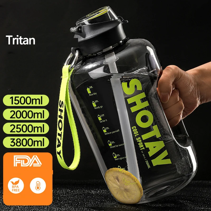 

2 Liter Water Bottle with Straw Large Portable Travel Bottles For Training Sport Fitness Cup with Time Scale FDA Free