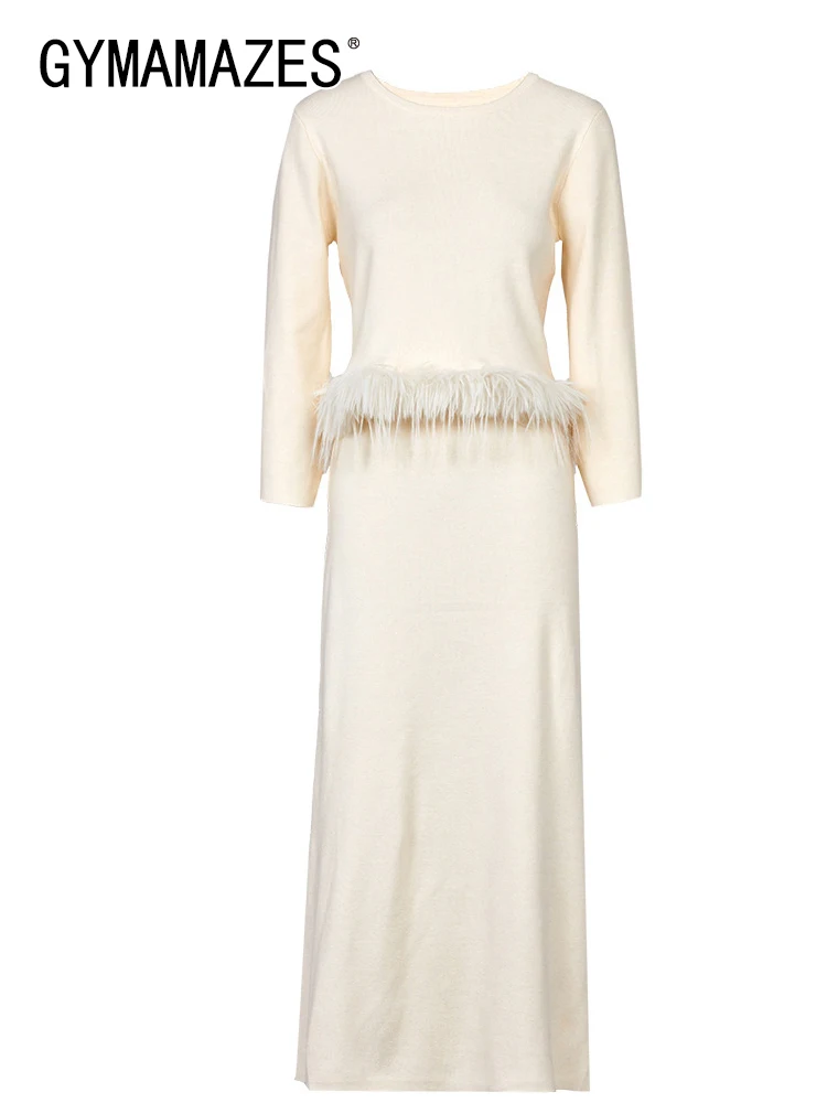 

Женский комплект из двух предметов с юбкой и круглым вырезом, с длинным рукавом