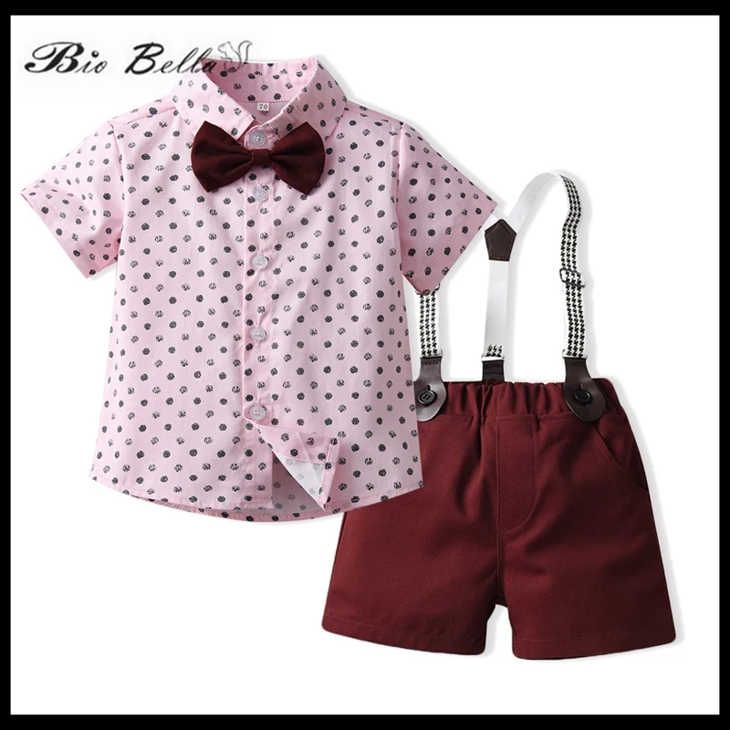 

Children Boys Summer Clothing Suit Formal Birthday Party Show 2022 Summer Boys Outfits Tie Short Birthday Wedding Kids Clothing
