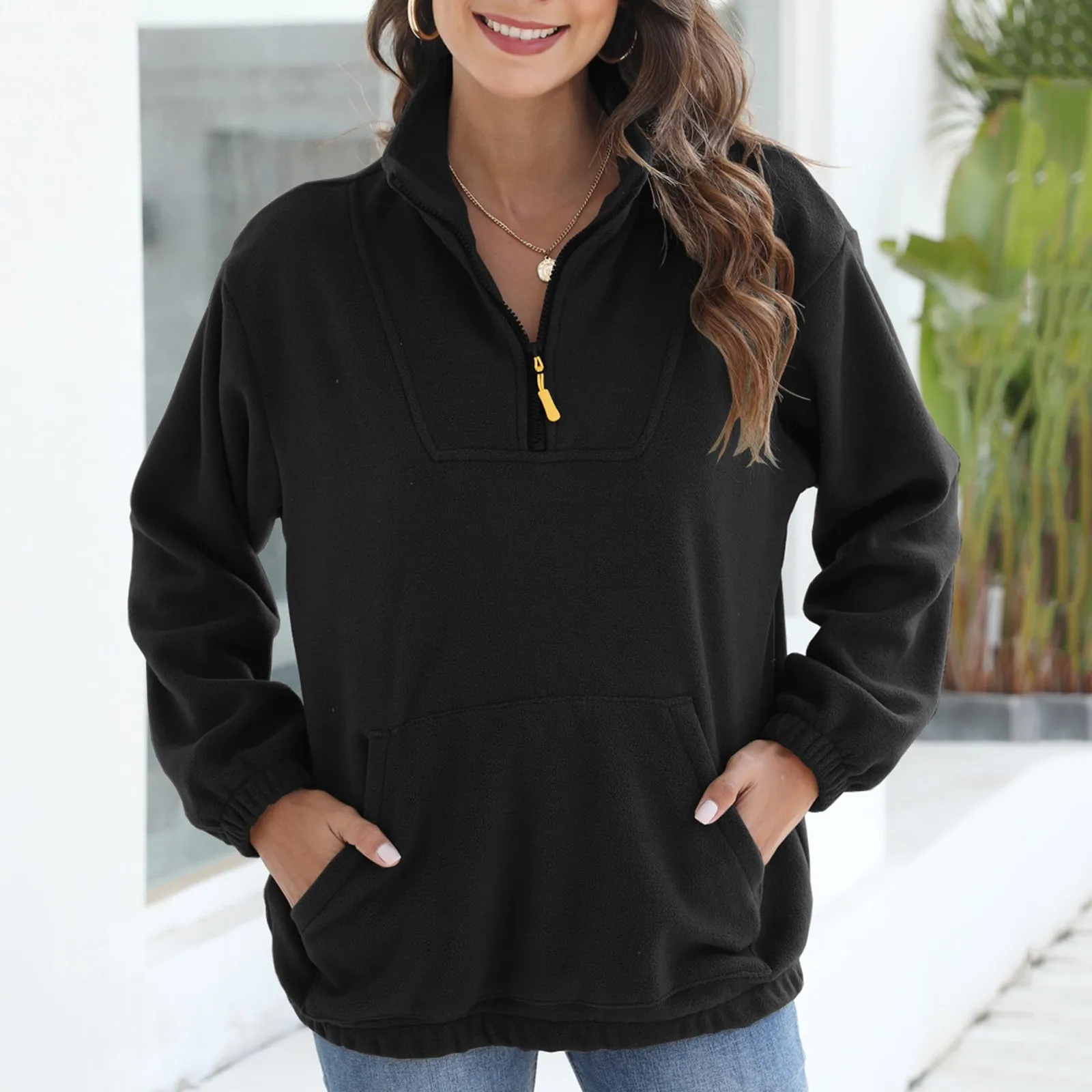 

Однотонная женская куртка h с длинным рукавом, пуховик на молнии 1/4, мягкая флисовая куртка с куклой, Женская майка, Женская куртка из техниче...